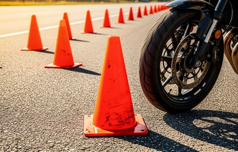 Parcours de cônes pour l'épreuve du plateau du permis moto A2