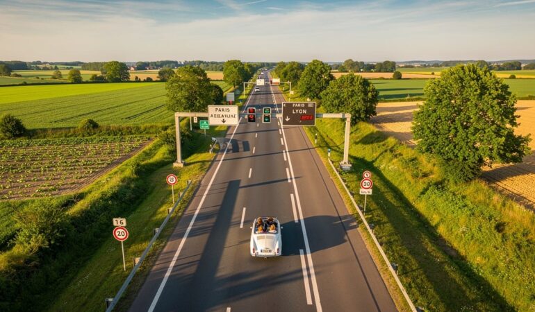 Voiture sur autoroute française pour un covoiturage longue distance